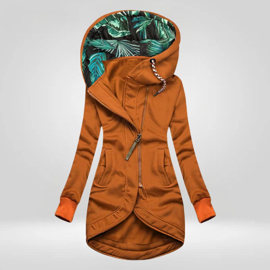 Women's Hooded Jacket – Longline, Asymmetric Zip