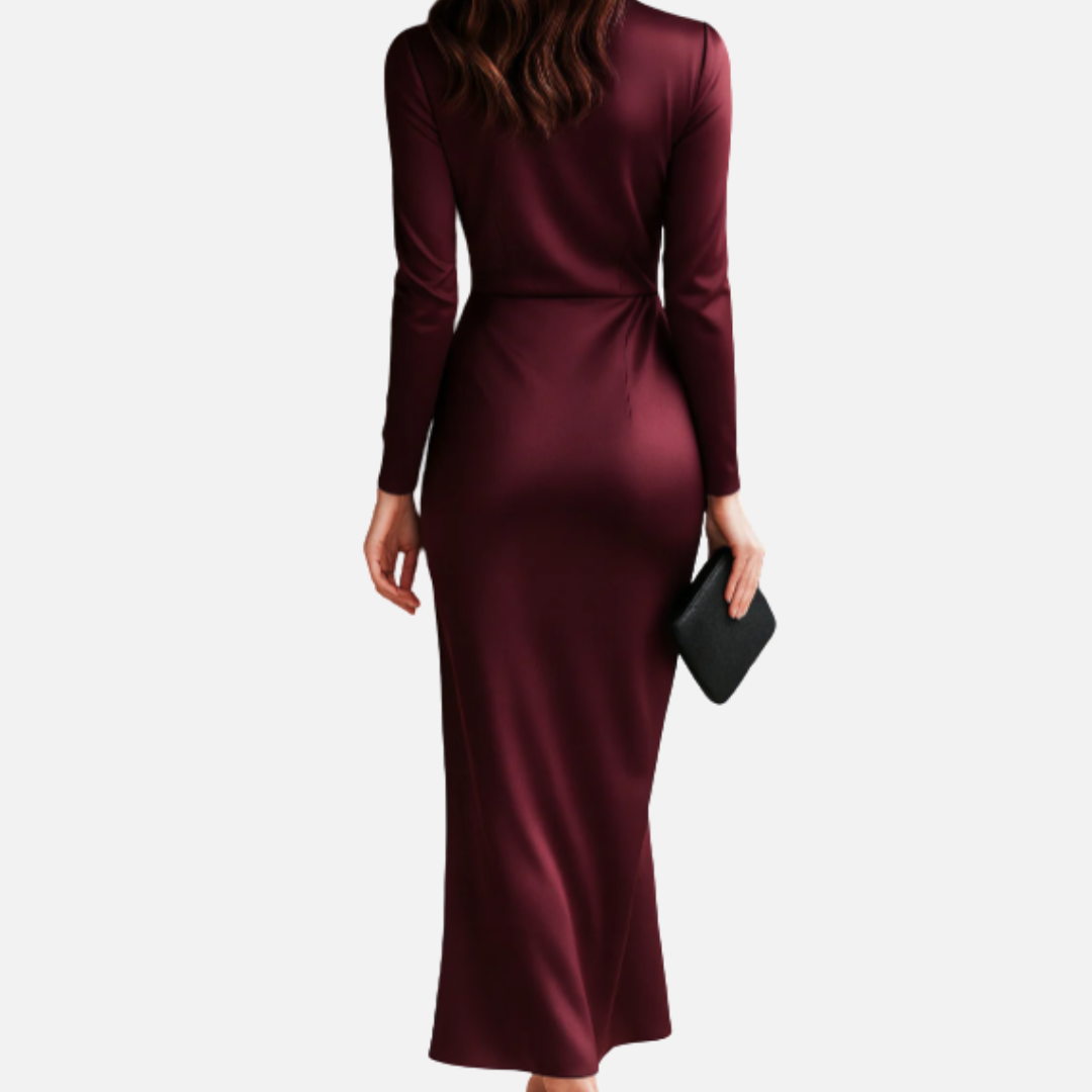 Ann | Long Sleeve Satin Midi Dress