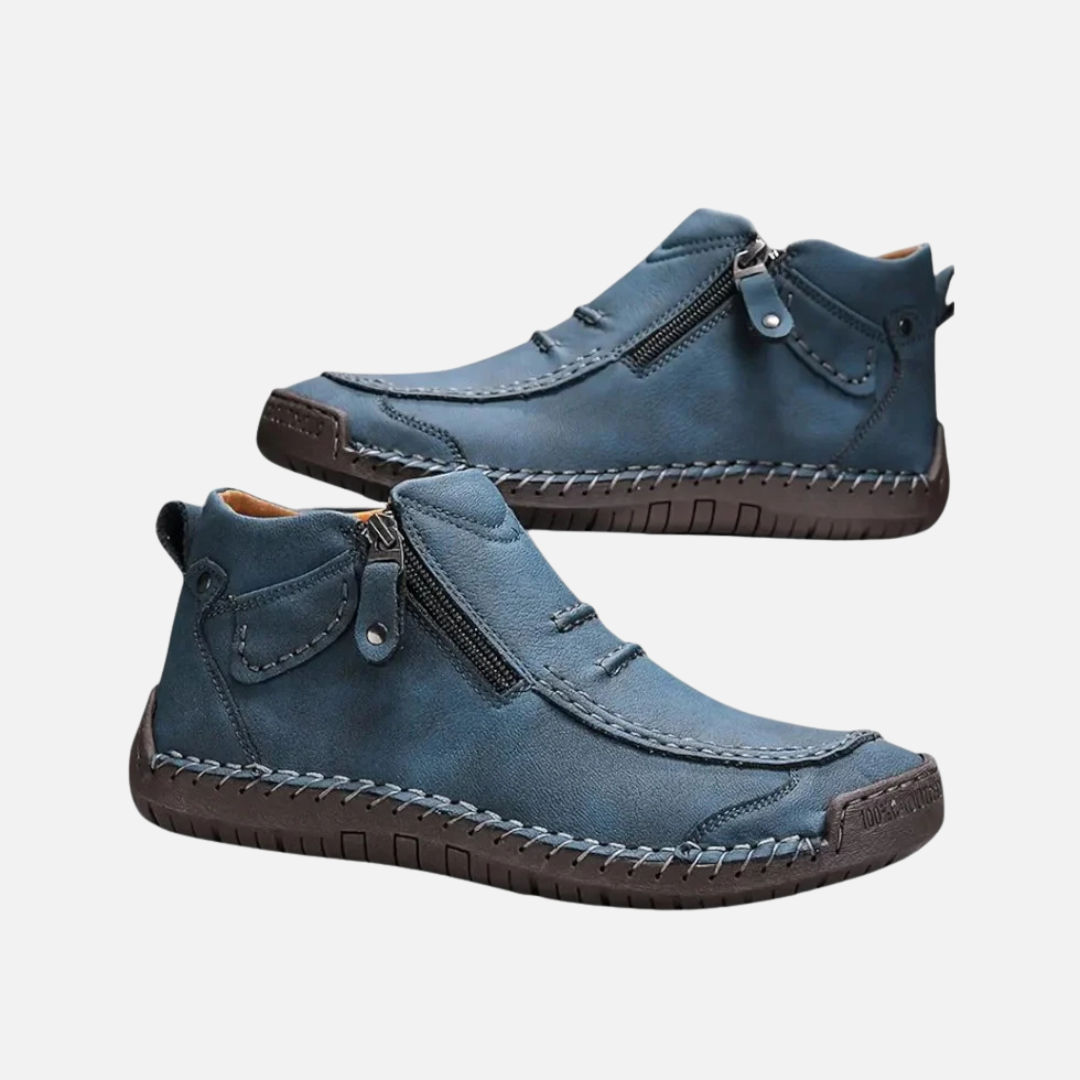 Men's Leather Ankle Shoes - Stitched Casual Zip-Up Boots