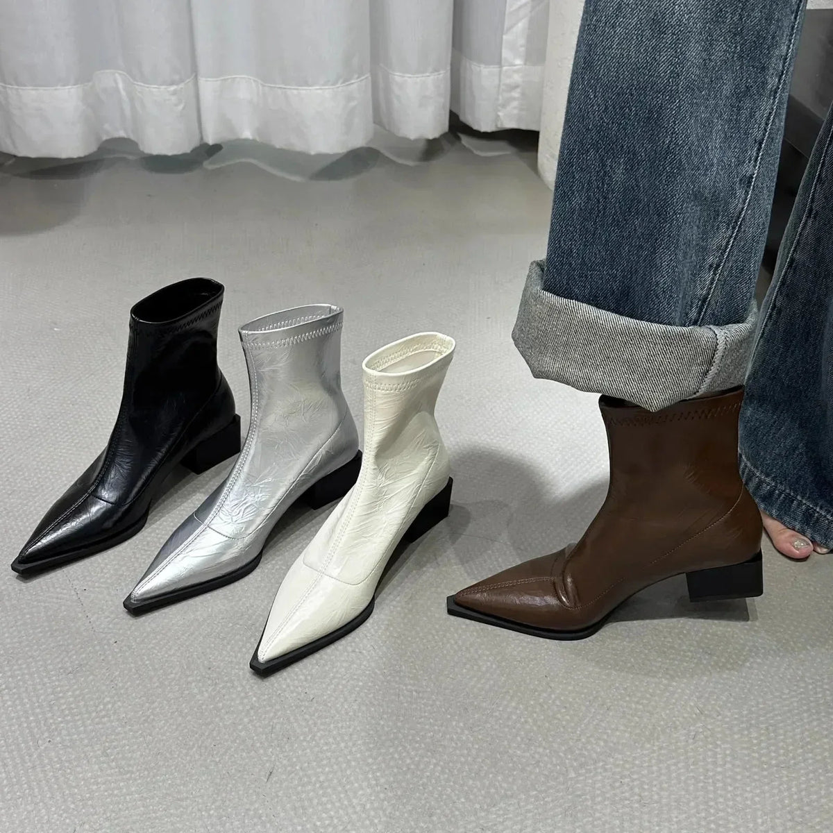 Women's Pointed Toe Ankle Boots with Block Heel