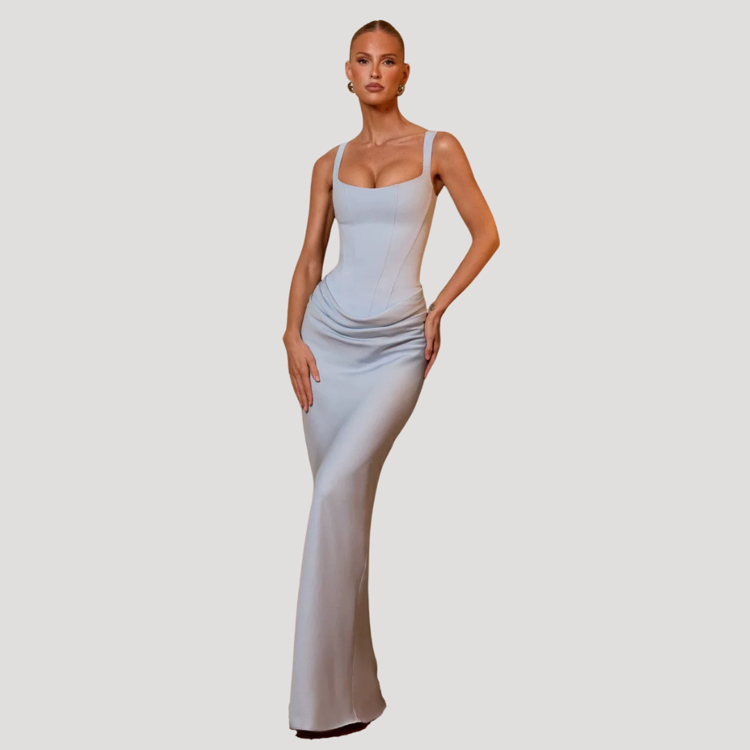 Elegant Square Neck Draped Maxi Dress for Evening Events 8