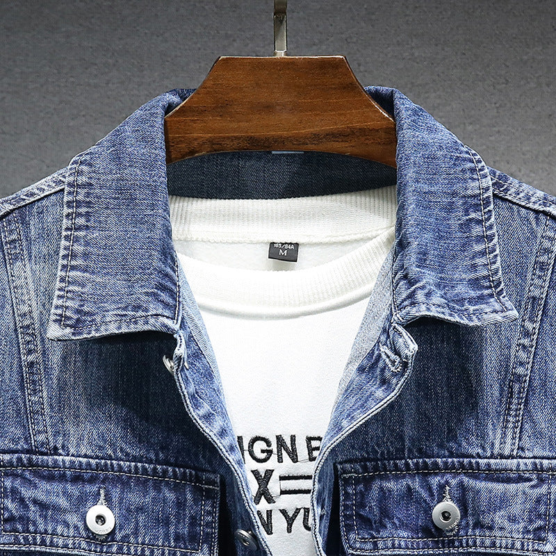 Men's Denim Jacket with Chest Pockets and Button Closure