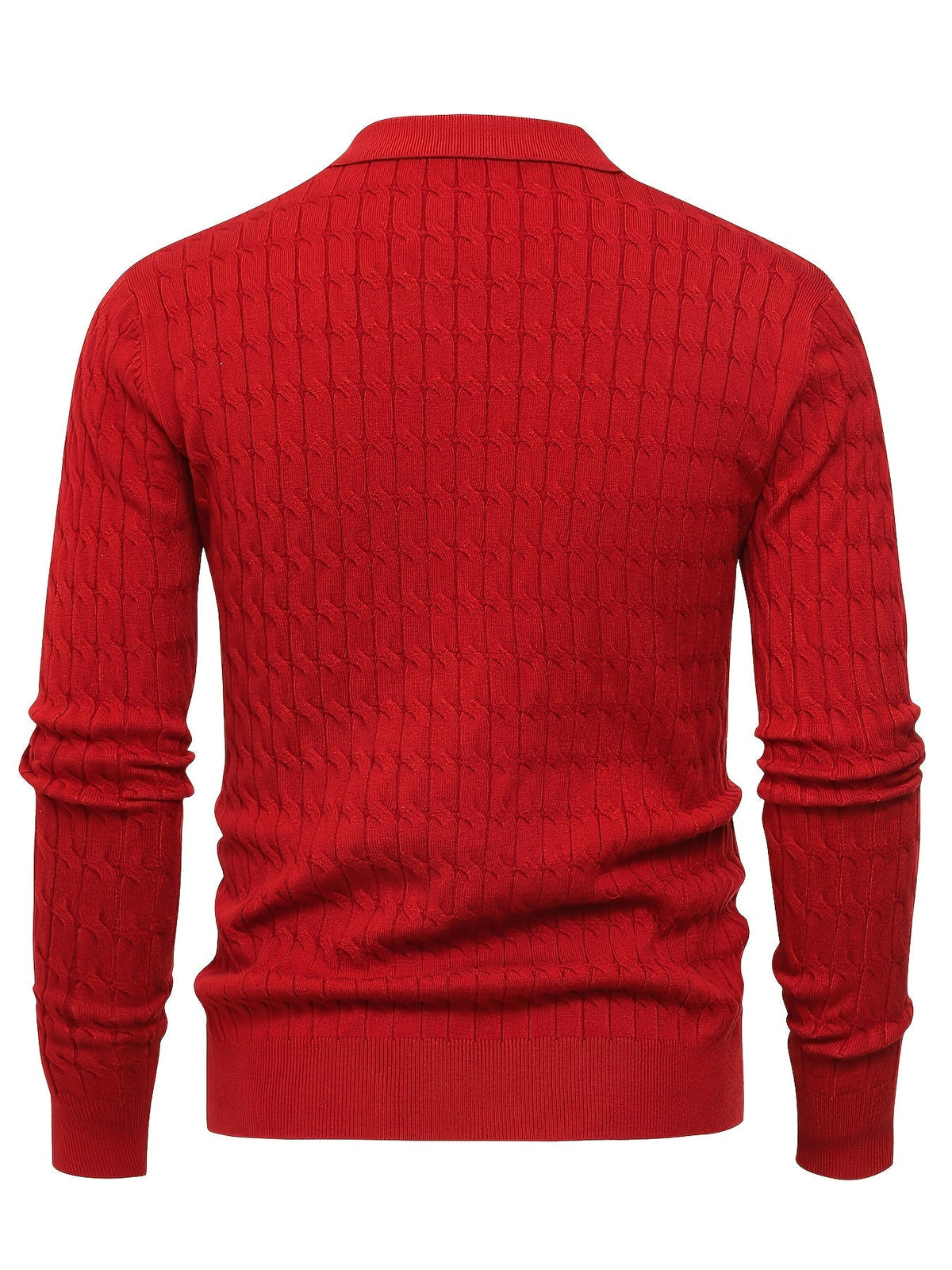 Men's Polo Sweater with Textured Cable Knit and Long Sleeves