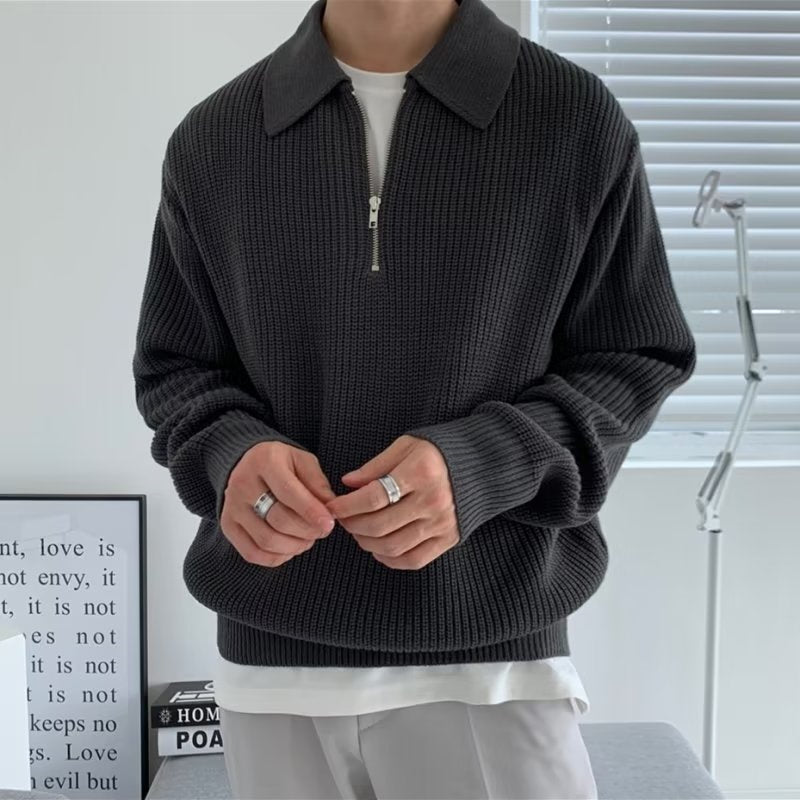 Men's Ribbed Half-Zip Sweater with Collar