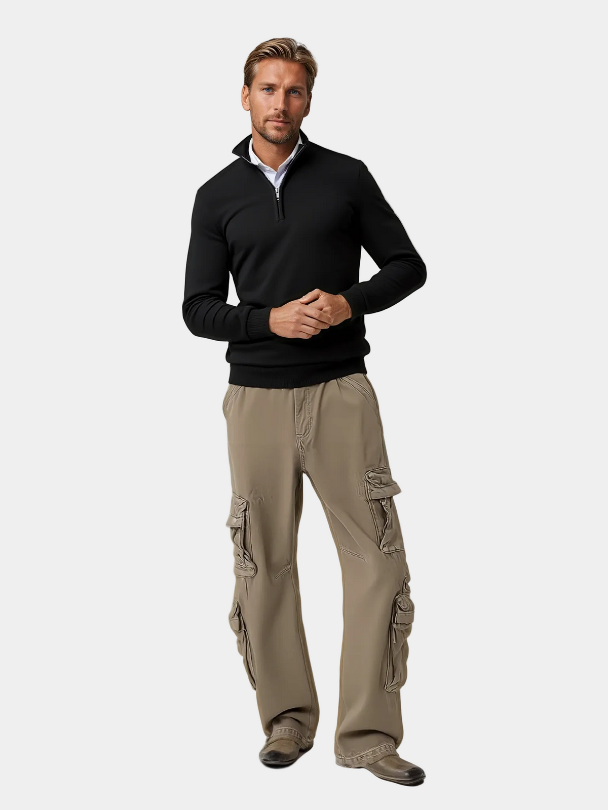 Men's Relaxed-Fit Half-Zip Knit Sweater with Stand Collar