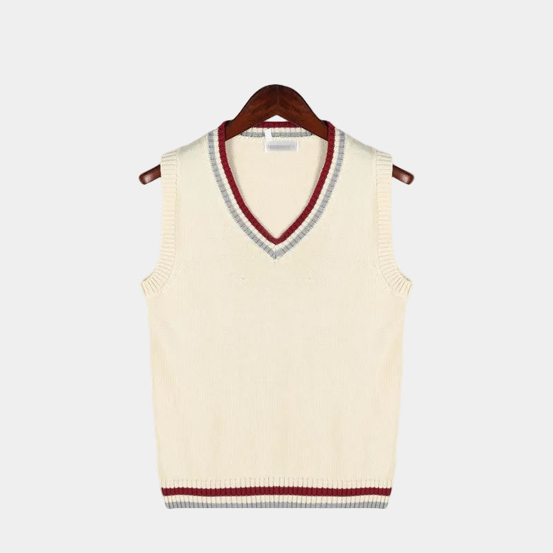 Men's Cable Knit V-Neck Sweater Vest with Striped Trim
