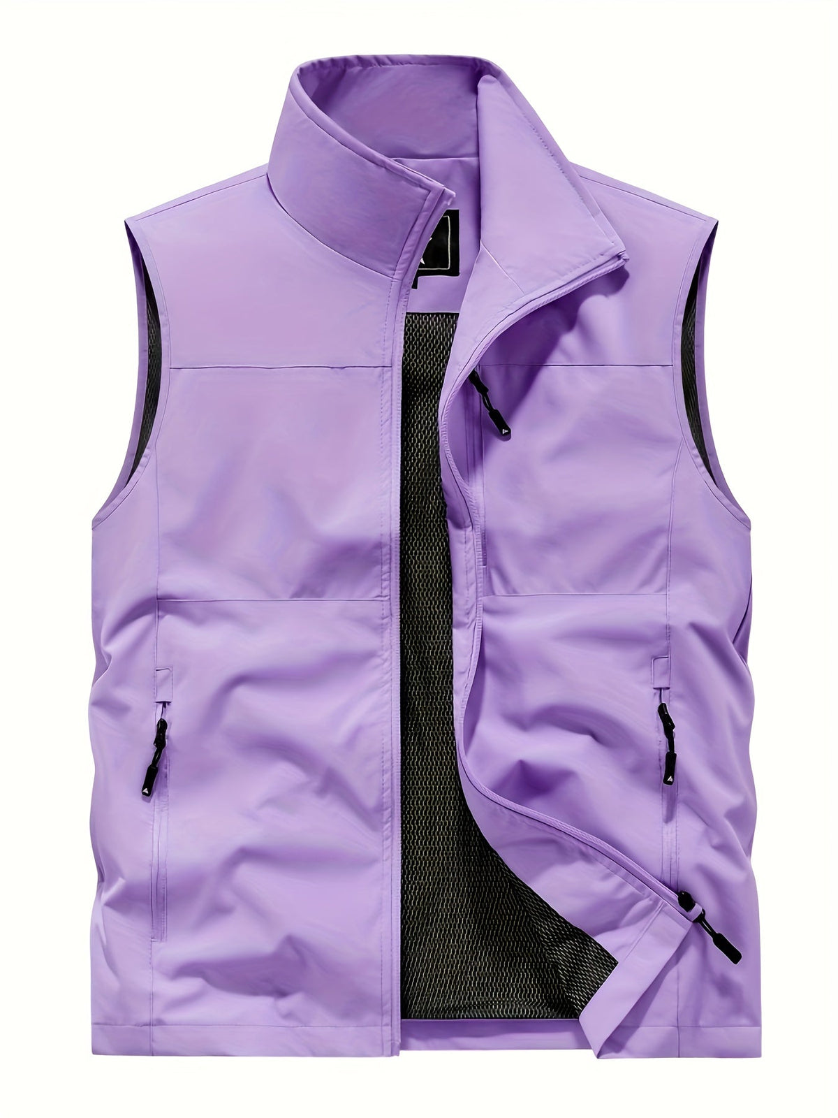Men's Outdoor Vest with Stand Collar and Zip Pockets