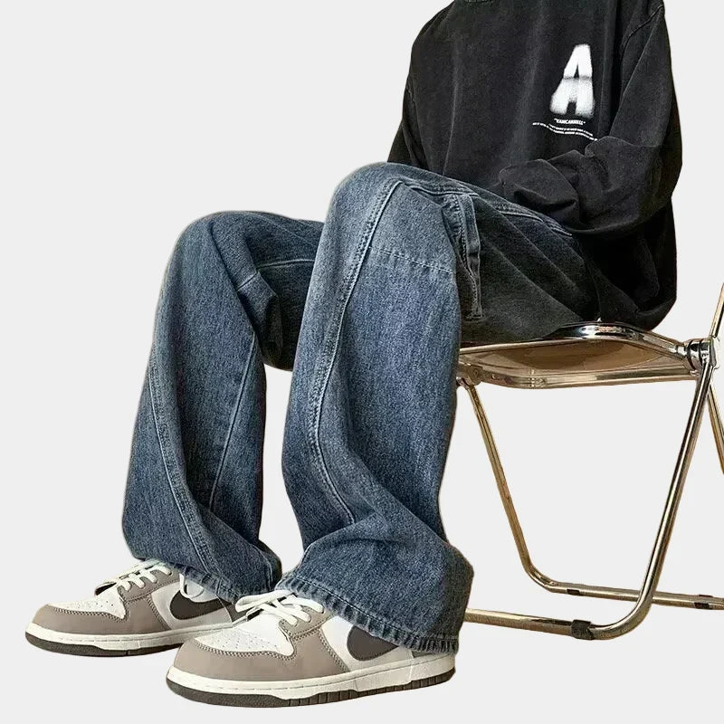 Men's Wide-Leg Denim Jeans with Side Pocket