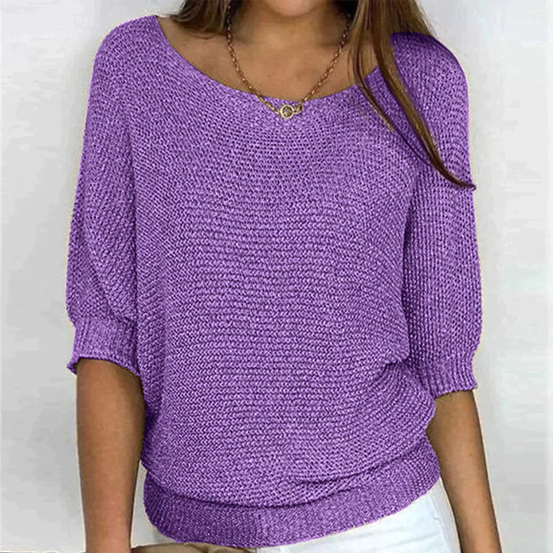 Women's Open-Knit Sweater – Wide Neck, Half Sleeve