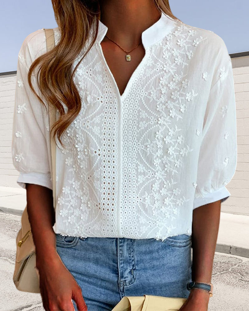 Women's Broderie Blouse Embroidered Breathable