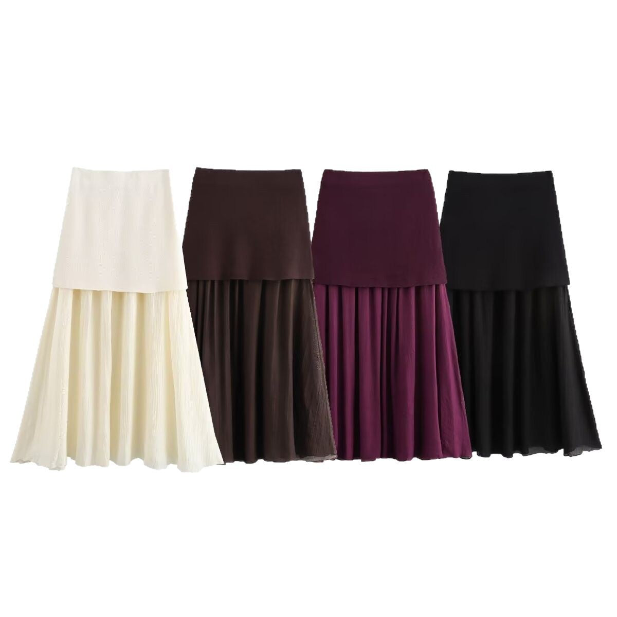 Women's Maxi Skirt – High Waist, Pleated Double-Layer