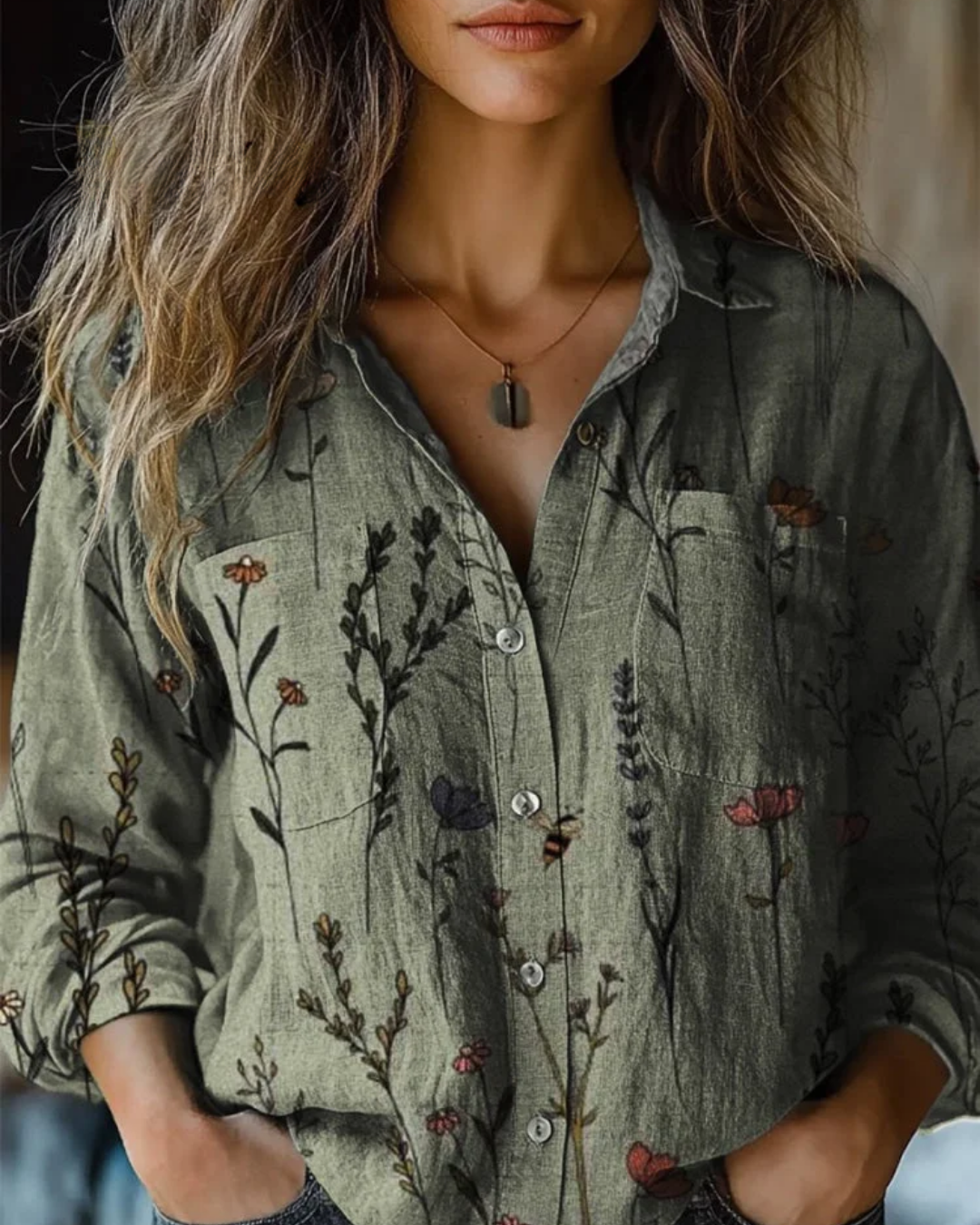 Women's Button-Down Blouse – Botanical Print