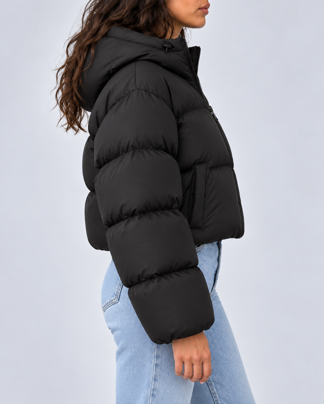 Women's Puffer Jacket – Cropped Hooded Zip-Up