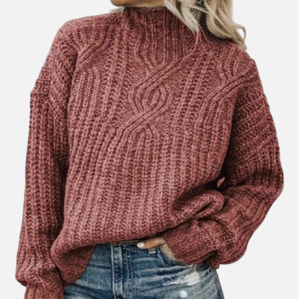 Women's Chunky Cable Knit High Neck Sweater