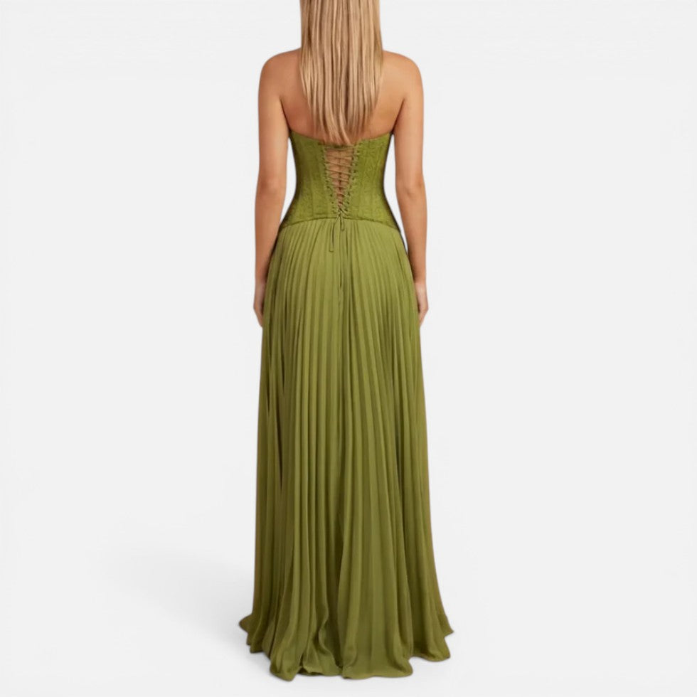 Women's Corset Pleated Chiffon Maxi Dress