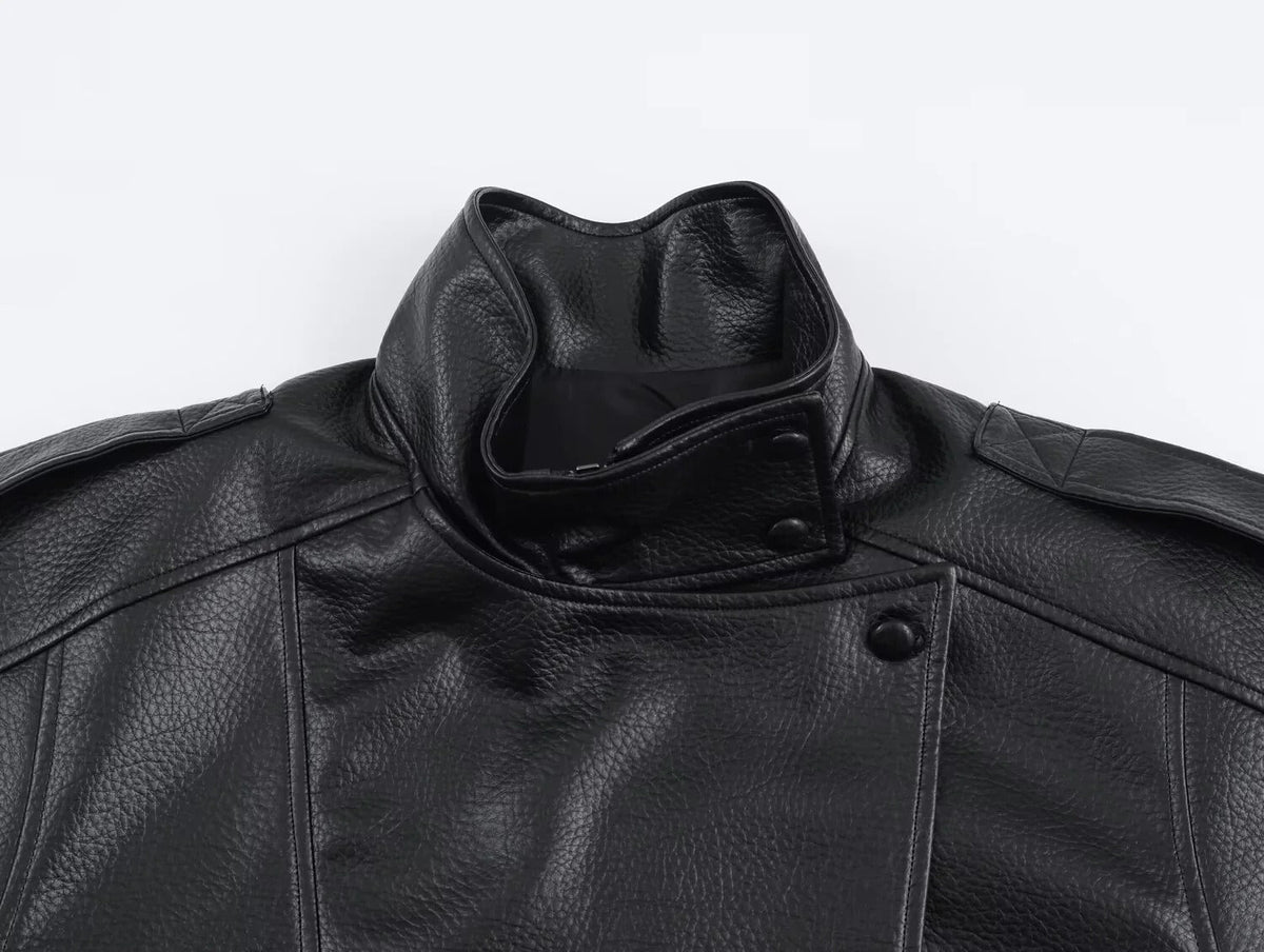 Women's Leather Jacket – Funnel Neck Asymmetric