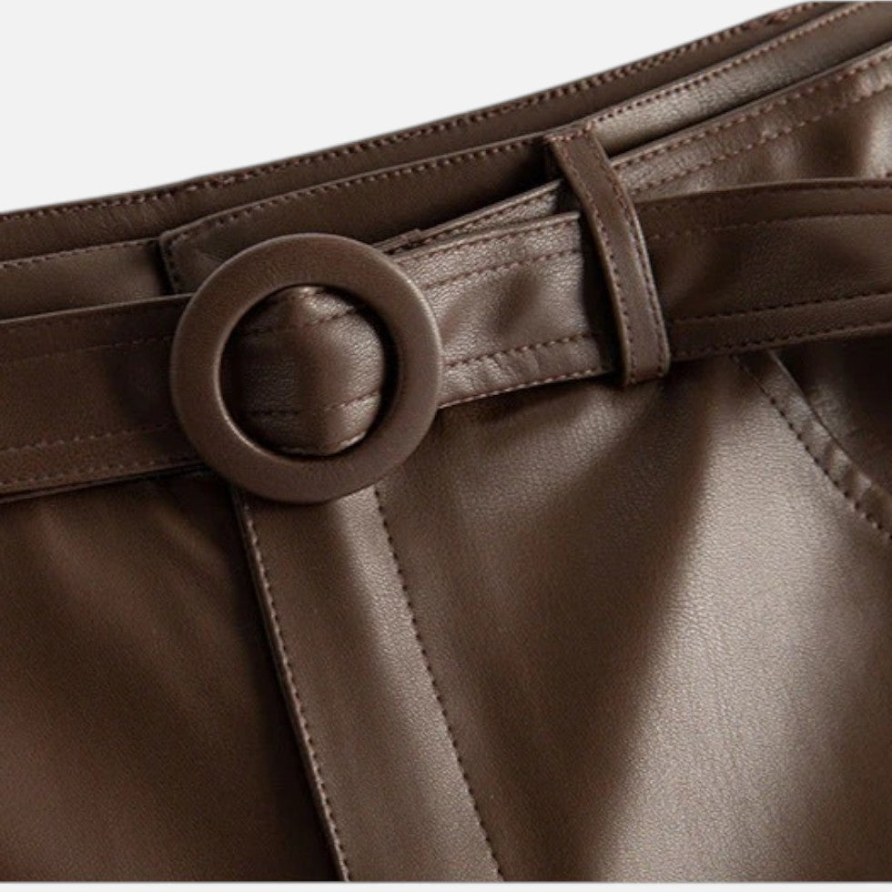 Women's Belted Faux Leather Wide-Leg Pants