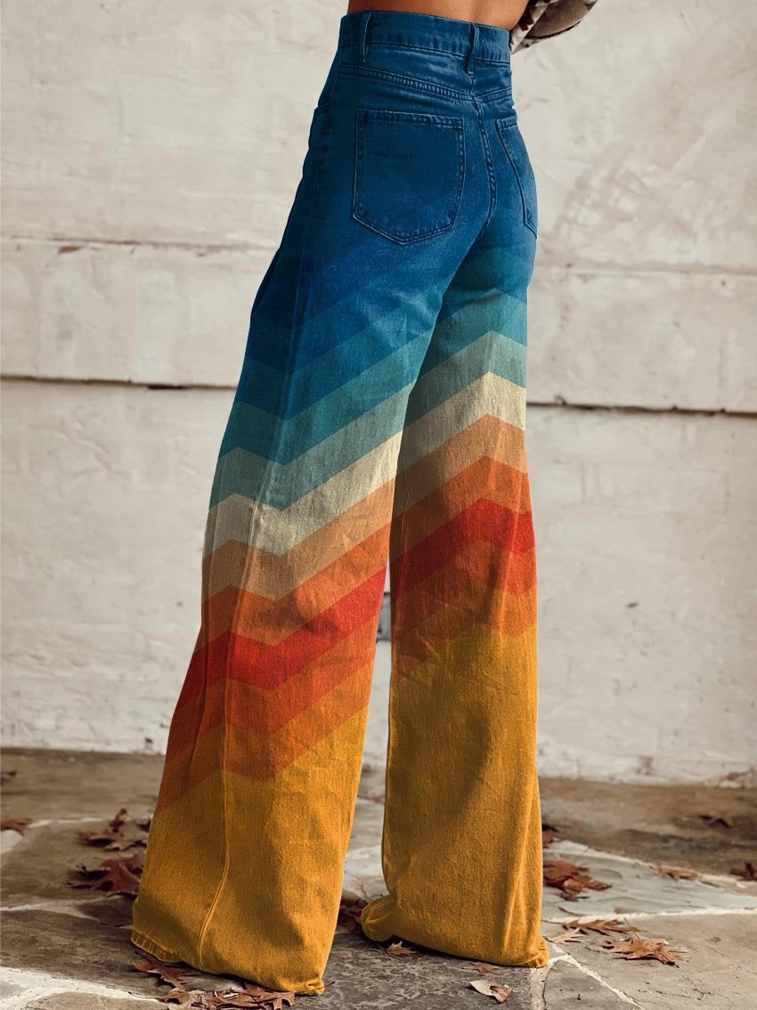 Women's High-Waisted Wide-Leg Chevron Jeans