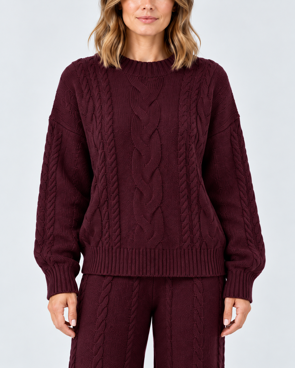 Women's Sweater Set – Cable Knit Wide-Leg