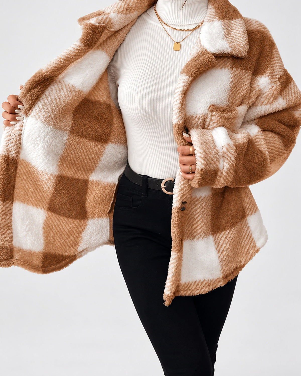 Women's Shacket – Plaid Fleece Button Front