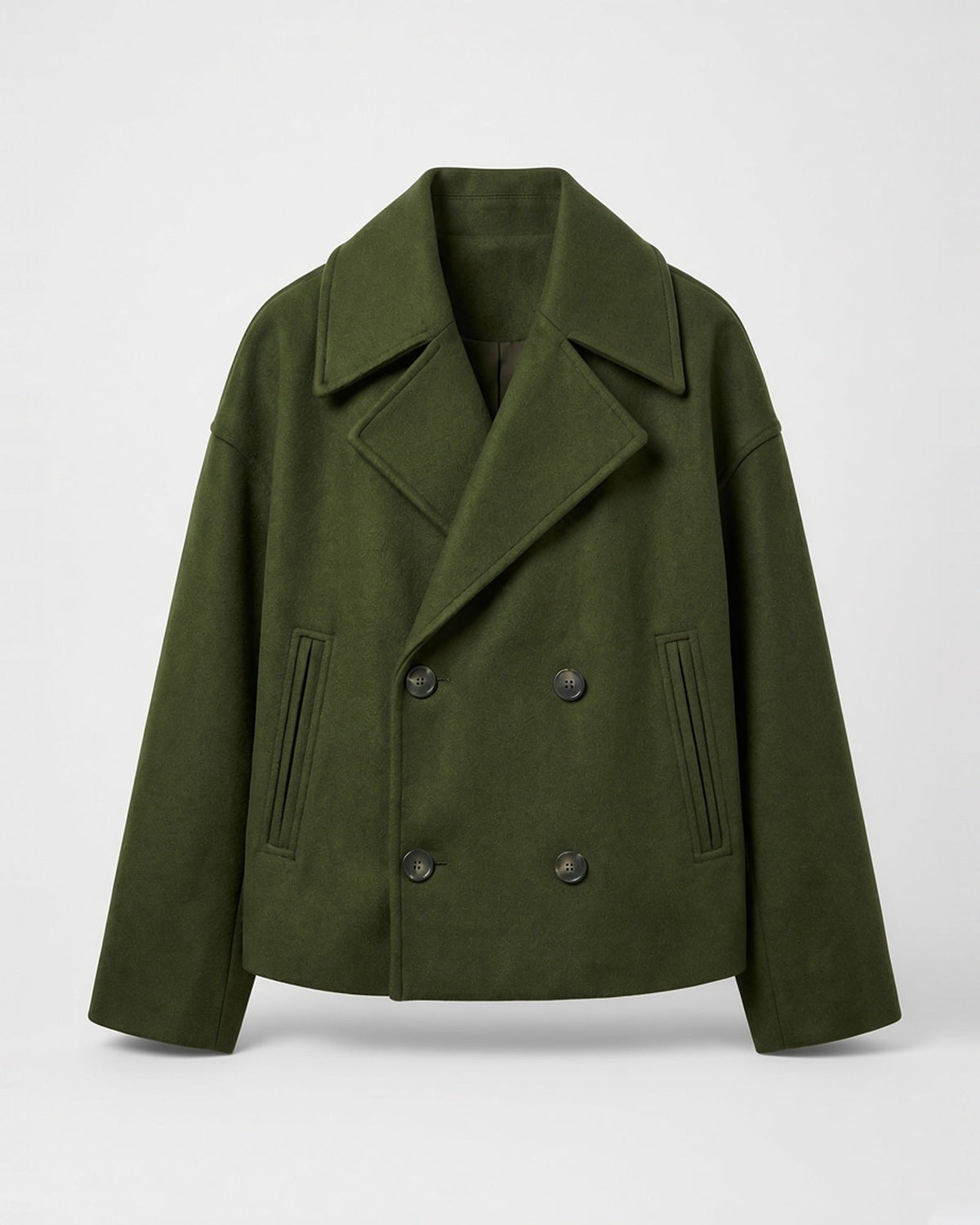 Women's Cropped Pea Coat – Double-Breasted, Notch Lapels
