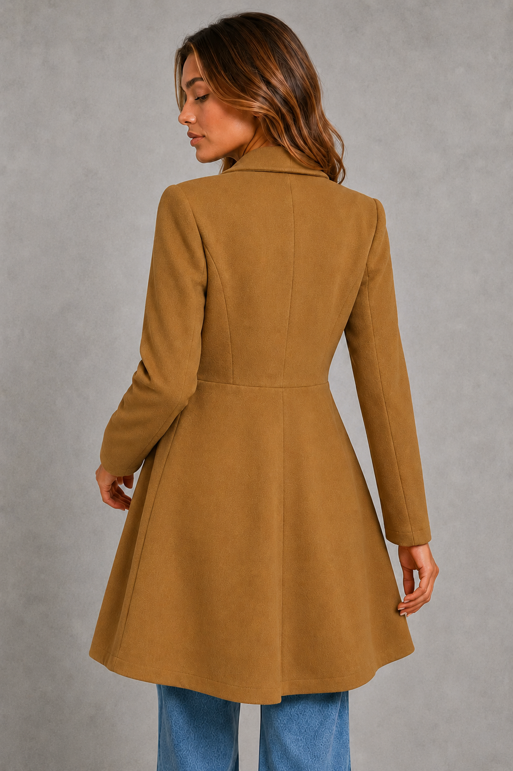 Women's Wool Coat – Fit and Flare, Waterfall Collar