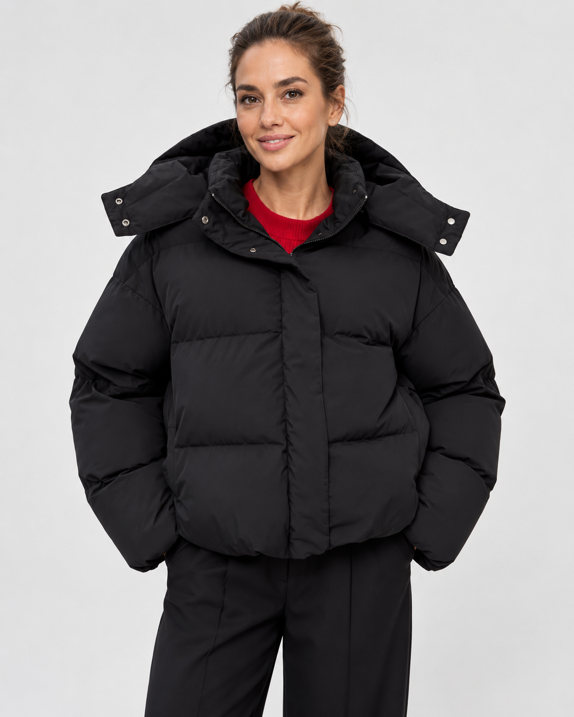 Women's Puffer Jacket – Detachable Hood, Quilted, Cropped