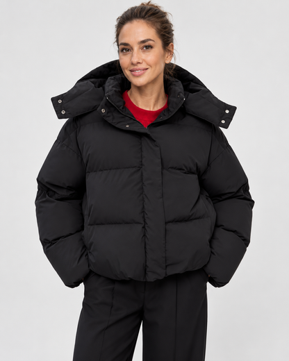 Women's Puffer Jacket – Detachable Hood, Quilted, Cropped