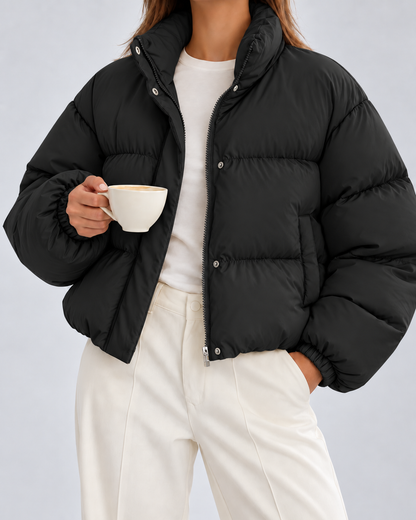 Women's Puffer Jacket – Cropped Quilted, Funnel Neck