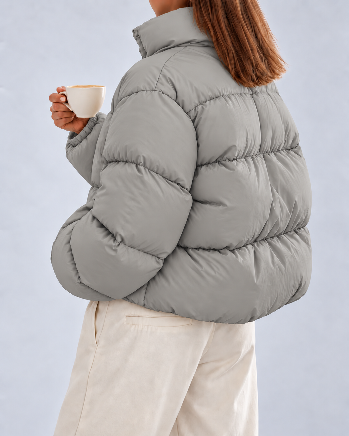 Women's Puffer Jacket – Cropped Quilted, Funnel Neck