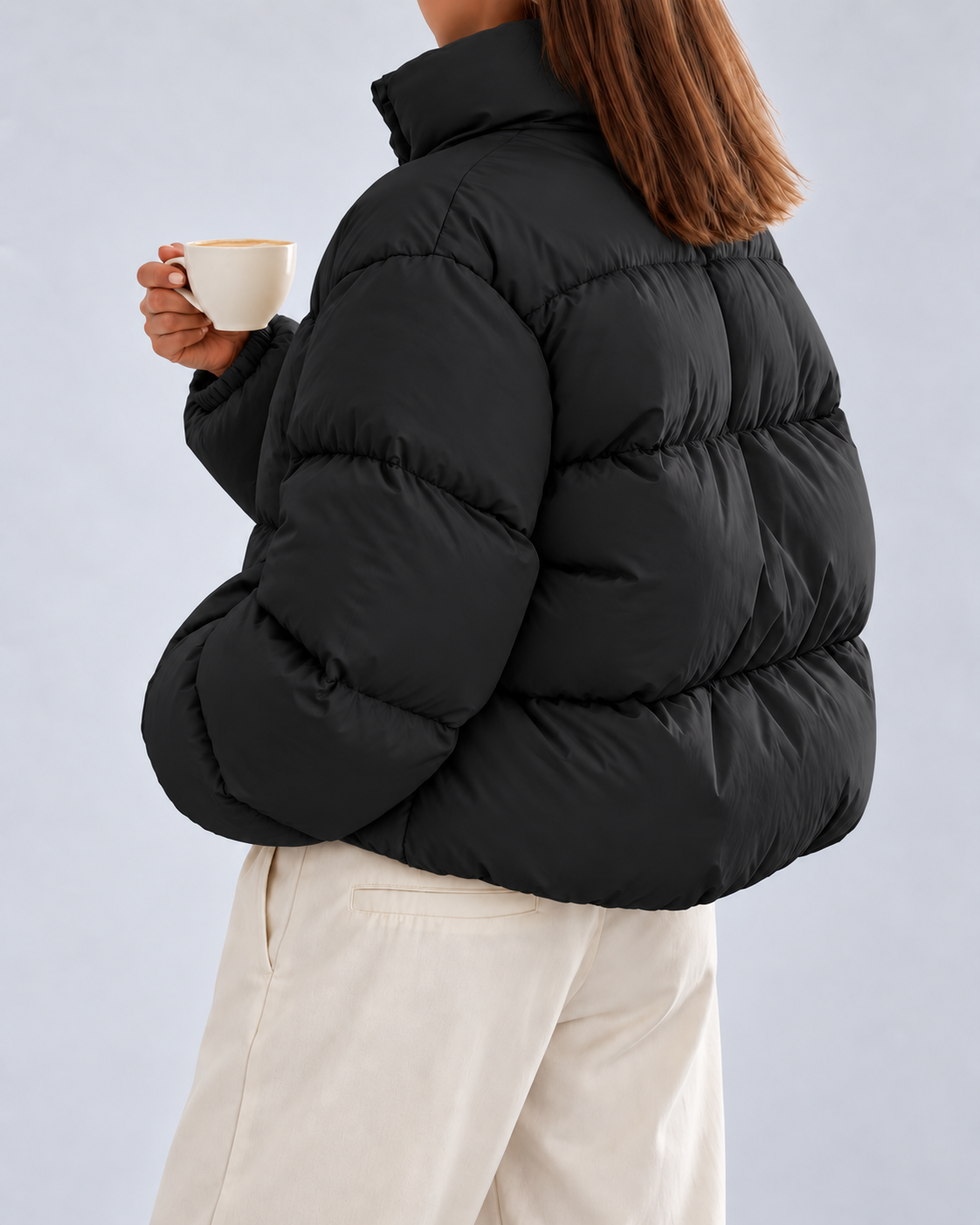 Women's Puffer Jacket – Cropped Quilted, Funnel Neck
