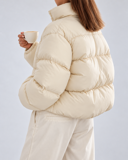 Women's Puffer Jacket – Cropped Quilted, Funnel Neck