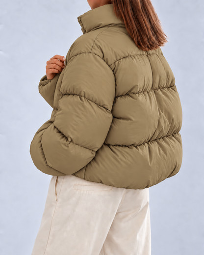Women's Puffer Jacket – Cropped Quilted, Funnel Neck