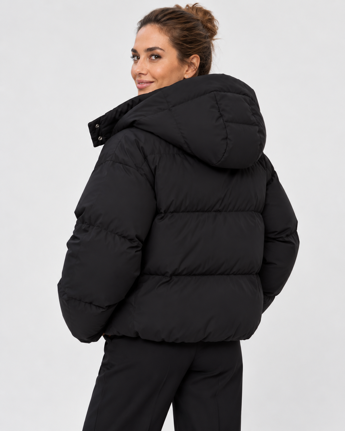Women's Puffer Jacket – Detachable Hood, Quilted, Cropped