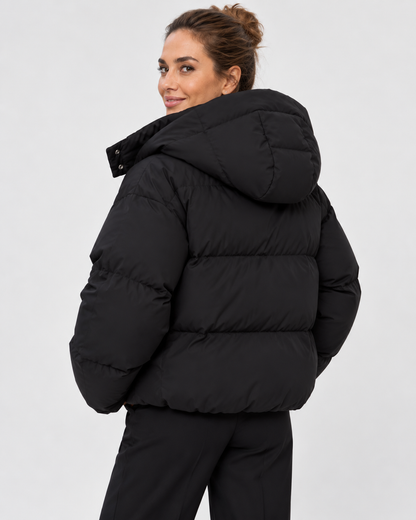 Women's Puffer Jacket – Detachable Hood, Quilted, Cropped