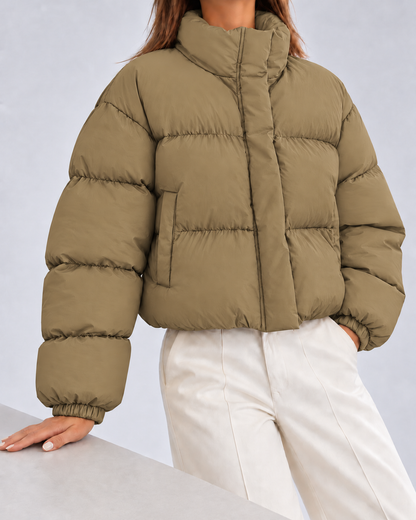 Women's Puffer Jacket – Cropped Quilted, Funnel Neck