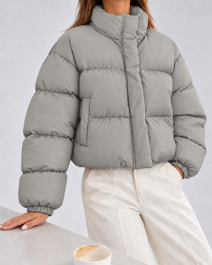Women's Puffer Jacket – Cropped Quilted, Funnel Neck