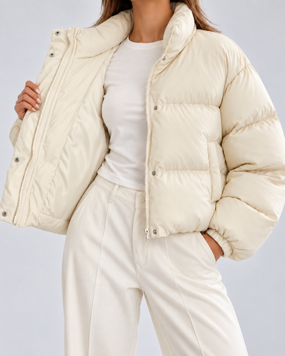 Women's Puffer Jacket – Cropped Quilted, Funnel Neck