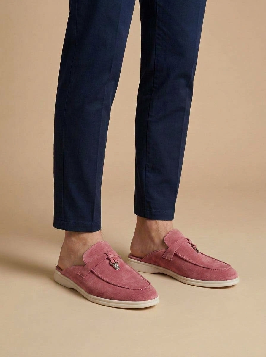 Lorenzo | Men's Suede Mule Loafers Slip-On — Pink