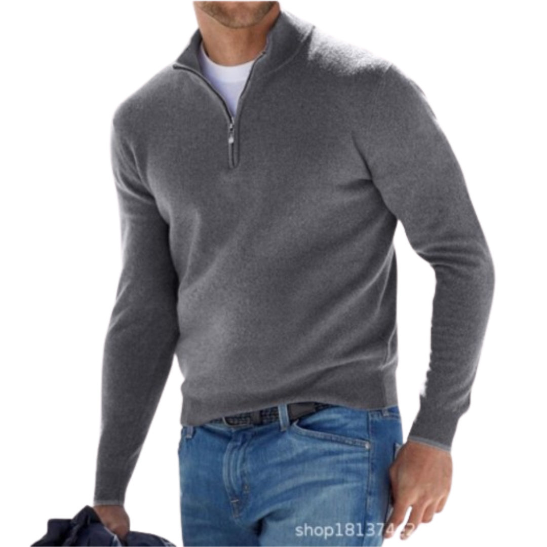 Men's Cotton Quarter-Zip Sweater - Slim Fit Boss Zipper