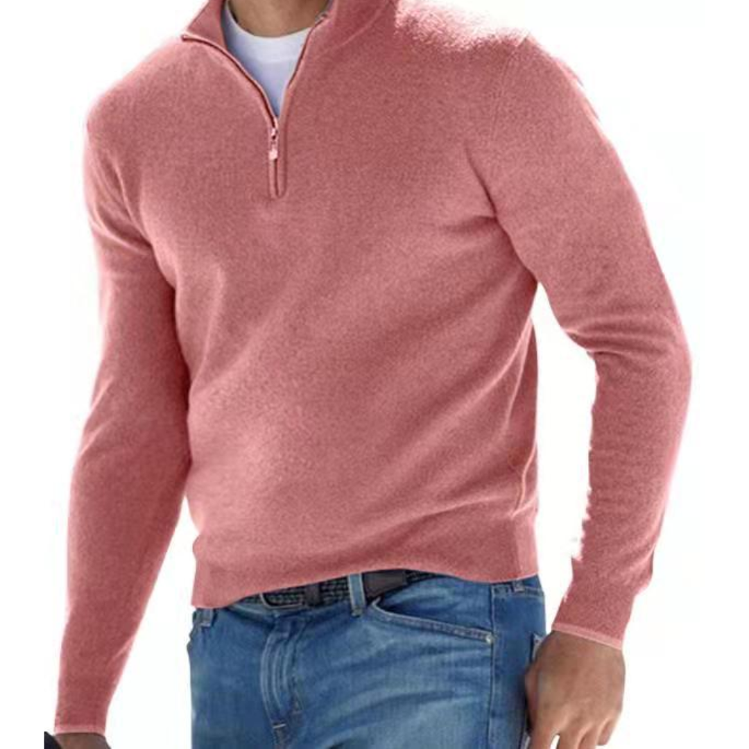 Men's Cotton Quarter-Zip Sweater - Slim Fit Boss Zipper