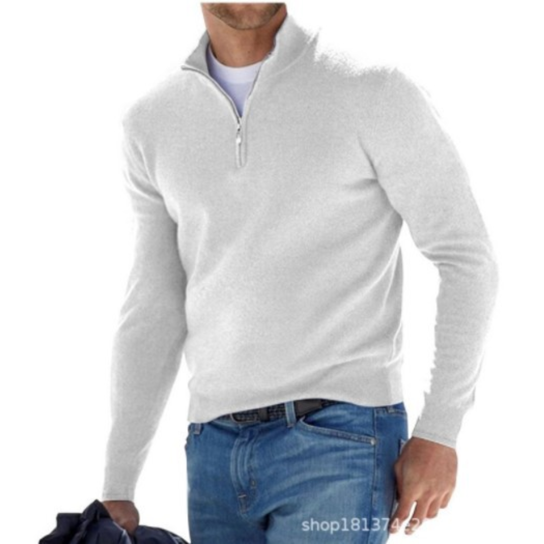 Men's Cotton Quarter-Zip Sweater - Slim Fit Boss Zipper