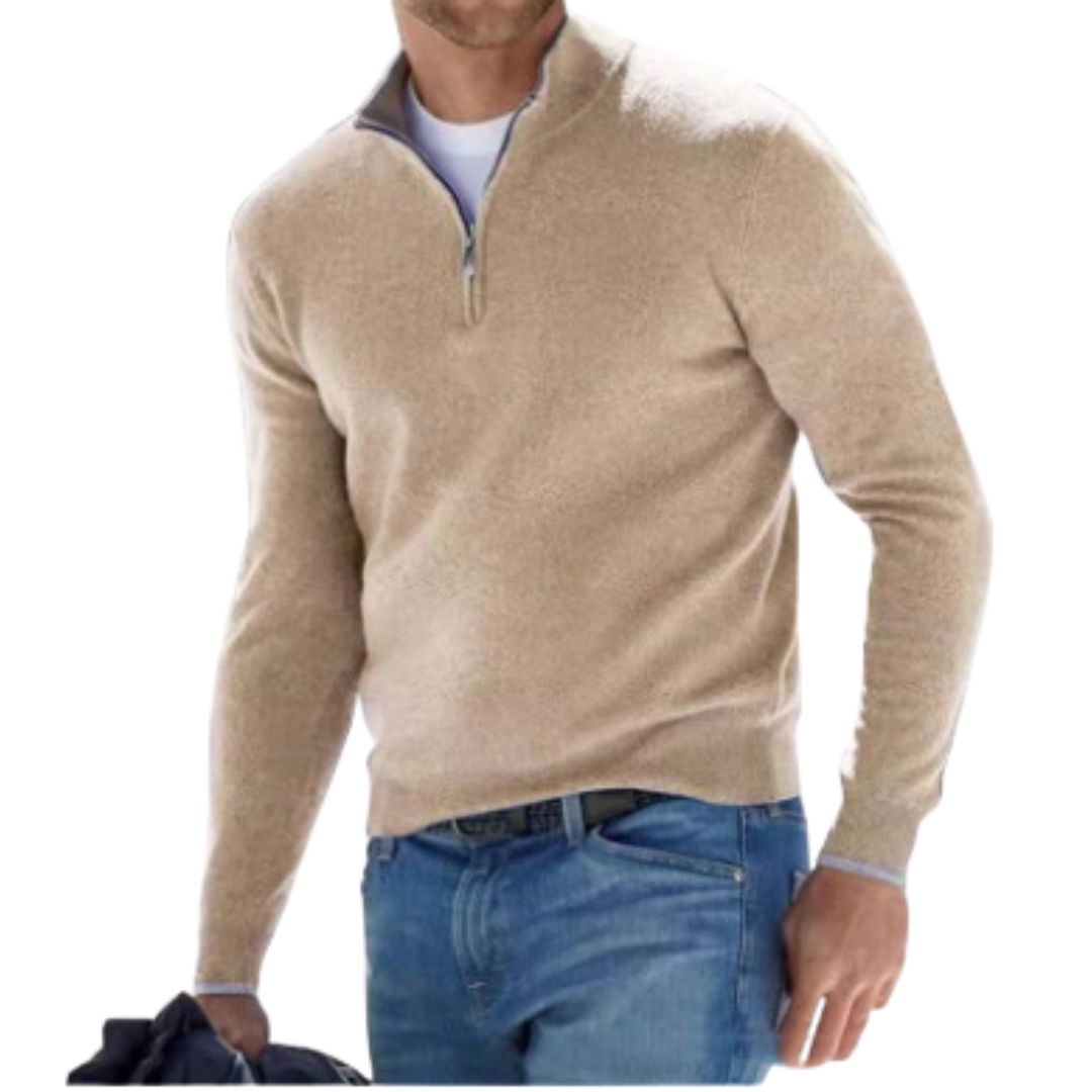 Men's Cotton Quarter-Zip Sweater - Slim Fit Boss Zipper