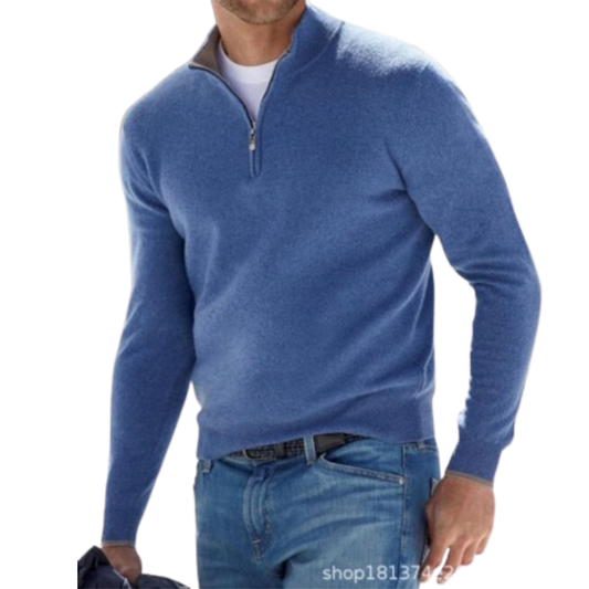 Men's Cotton Quarter-Zip Sweater - Slim Fit Boss Zipper