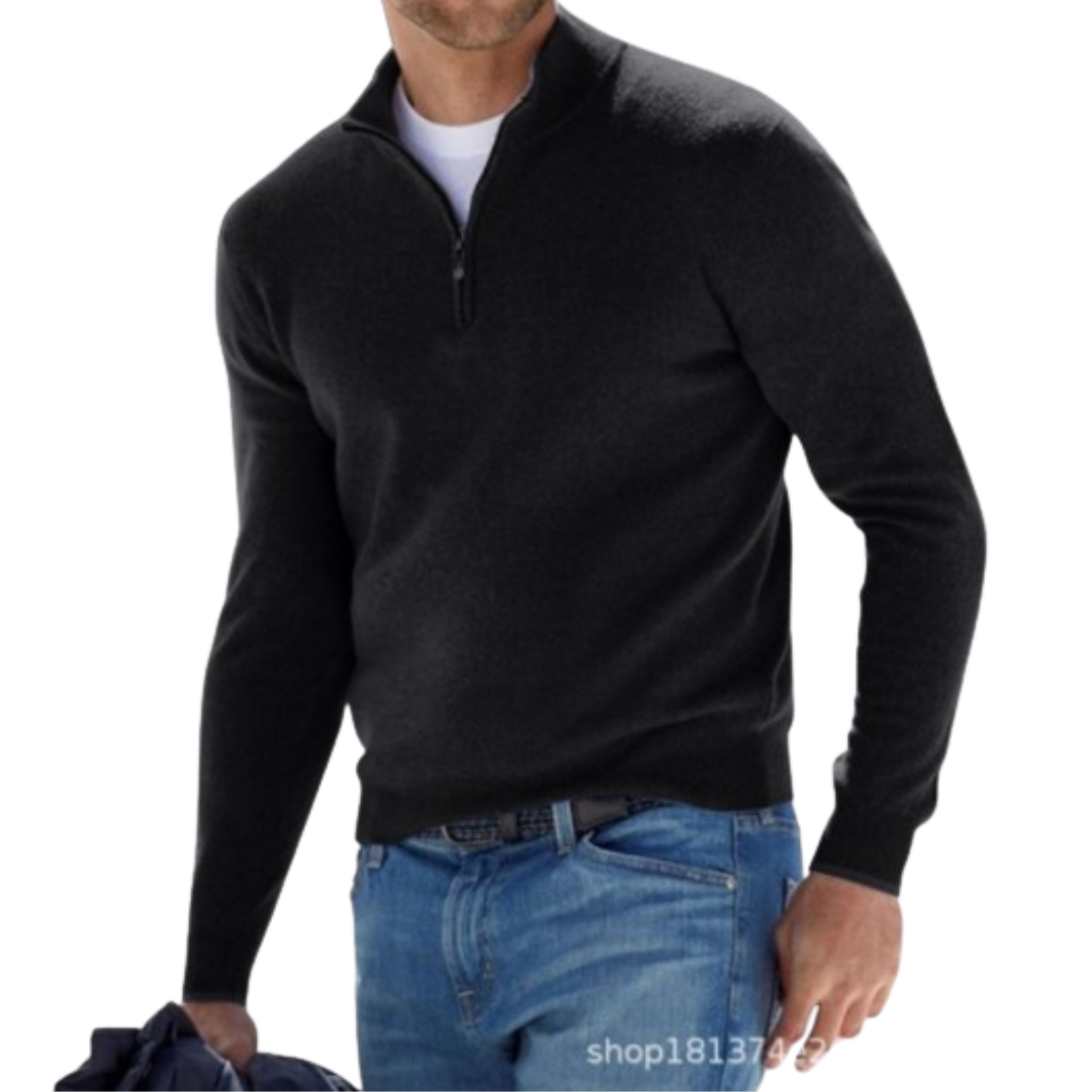 Men's Cotton Quarter-Zip Sweater - Slim Fit Boss Zipper