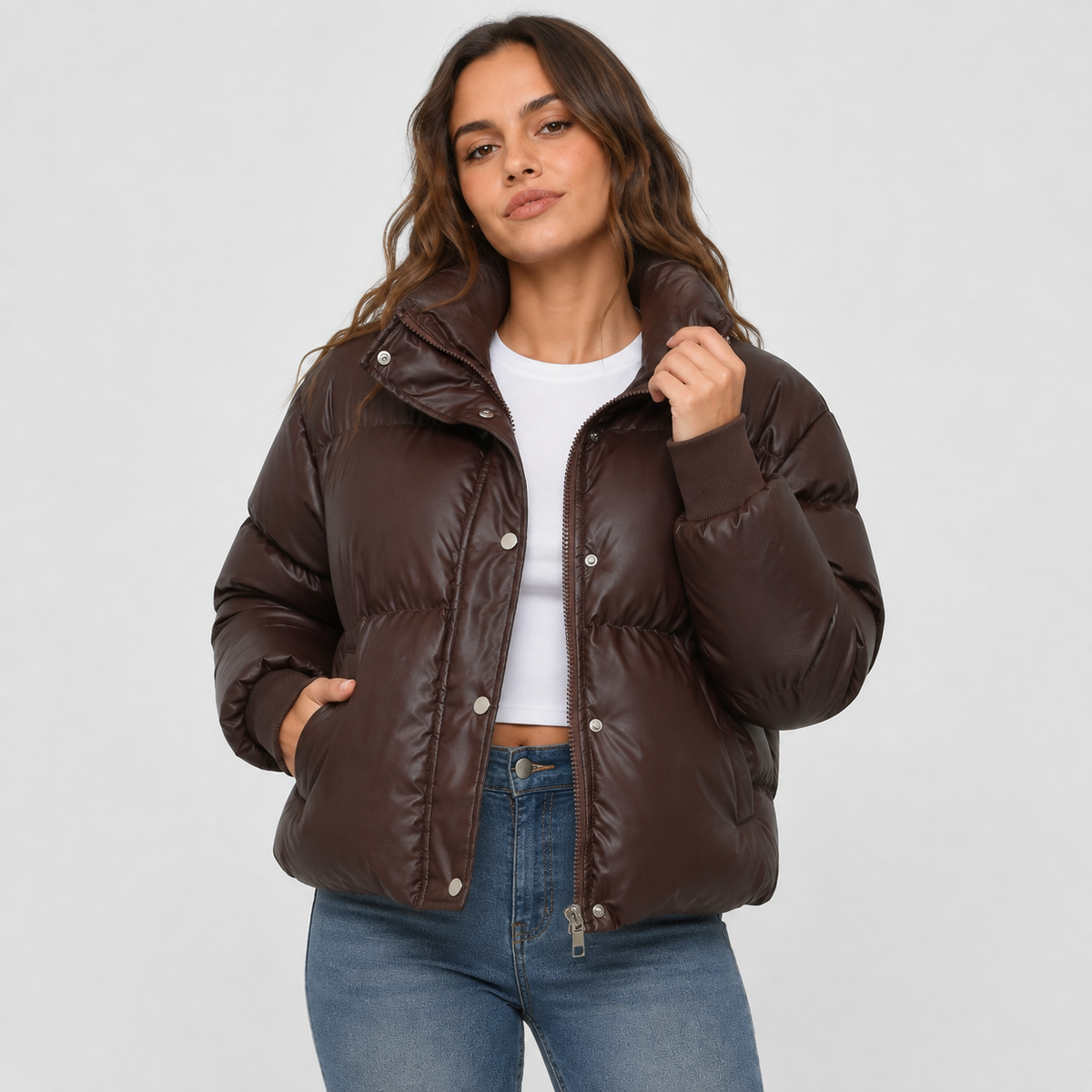 Women's Puffer Jacket – Cropped, Funnel Neck