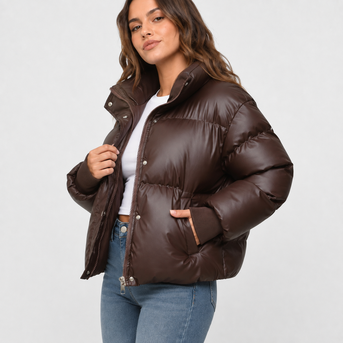 Women's Puffer Jacket – Cropped, Funnel Neck