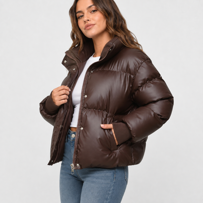 Women's Puffer Jacket – Cropped, Funnel Neck