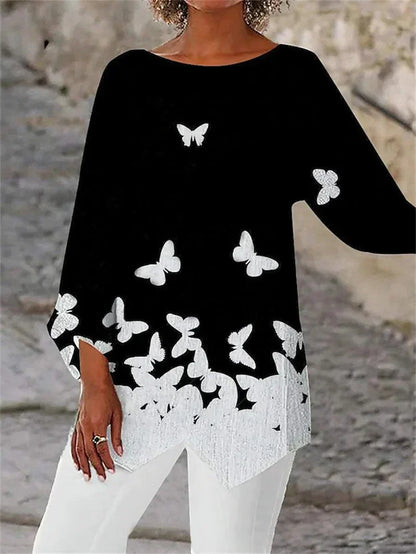 Women's Tunic Top – Asymmetrical Hem, Sparkly Print