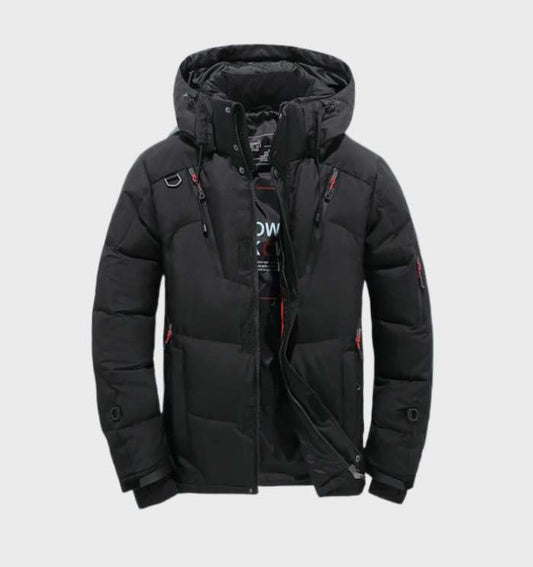 Men's Hooded Padded Parka Jacket with Zip Pockets